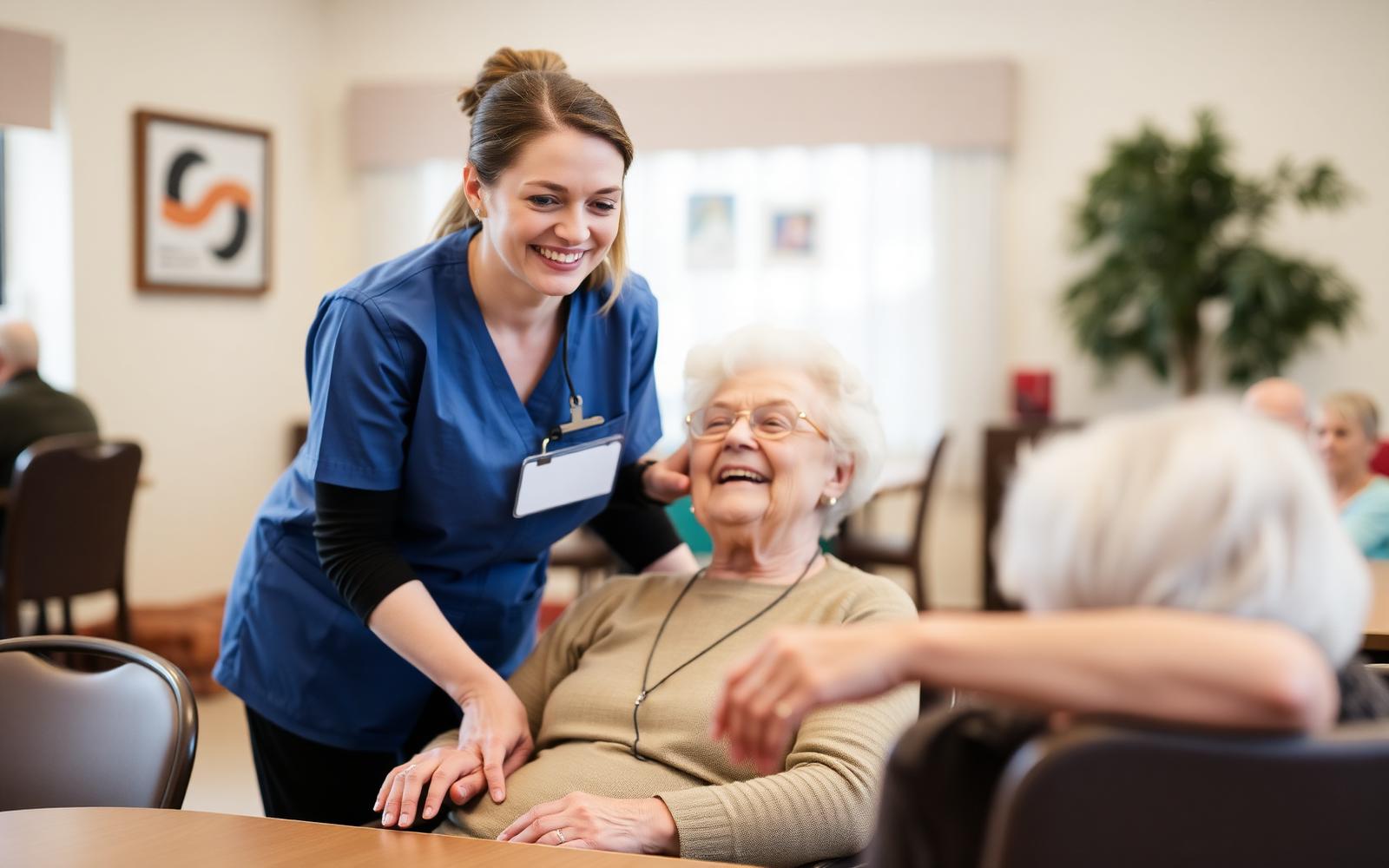 Adult day care staff member supporting a participant