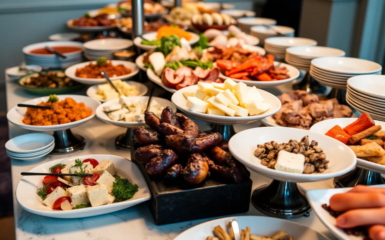 Beautifully displayed catering food spread at an elegant event