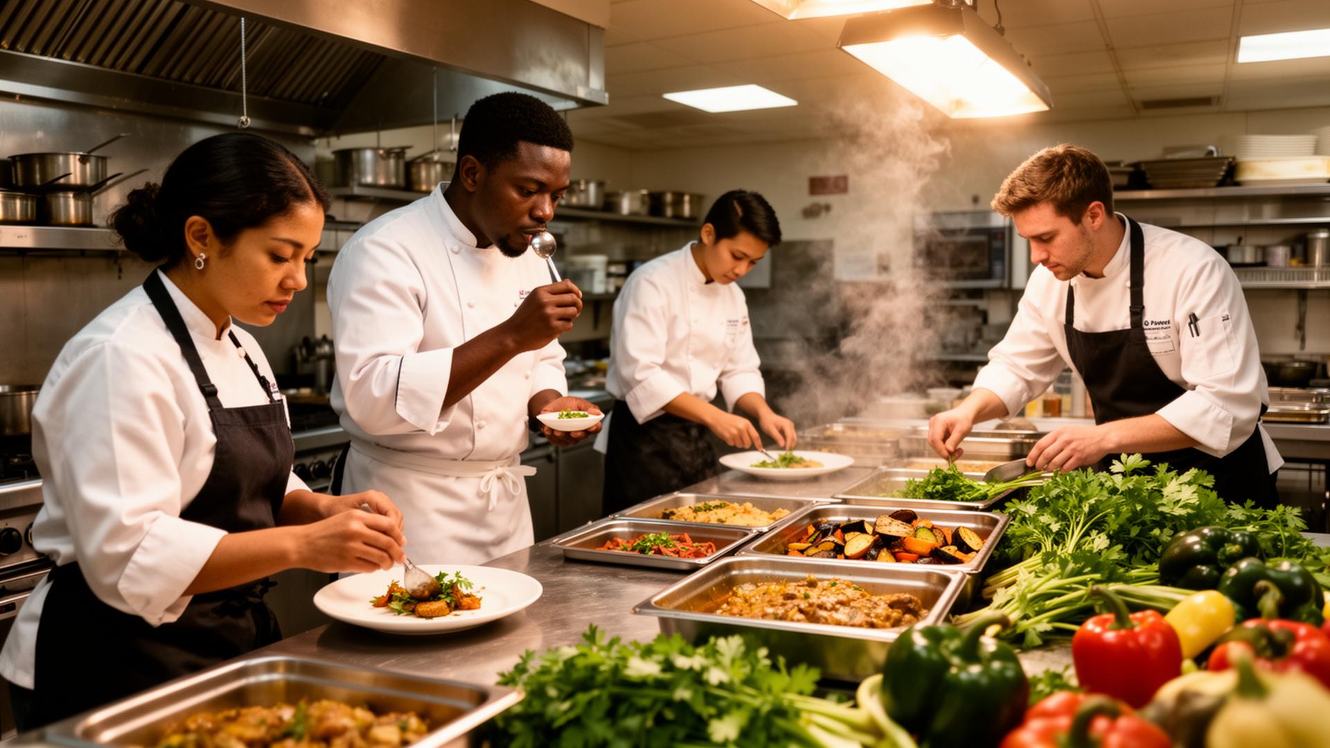 University foodservice culinary team at work
